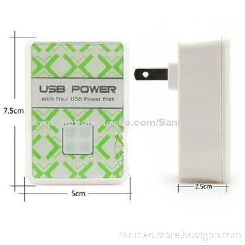 White 4-port USB Power Adapter/Charger, 4,000mA for iPhone 5S/5C/5, iPod, Samsung, RIM's BlackBerry